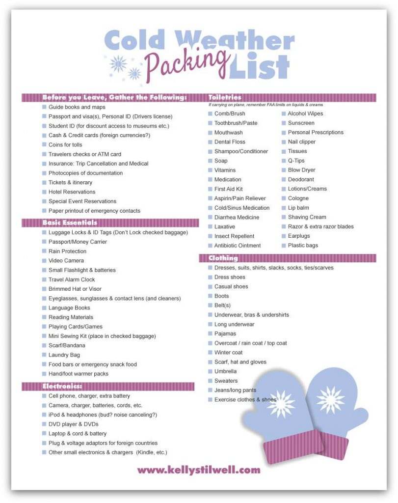 Kelly Stilwell  FREE Printable Packing Lists