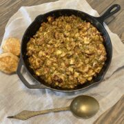 Mom's stuffing in cast iron skillet