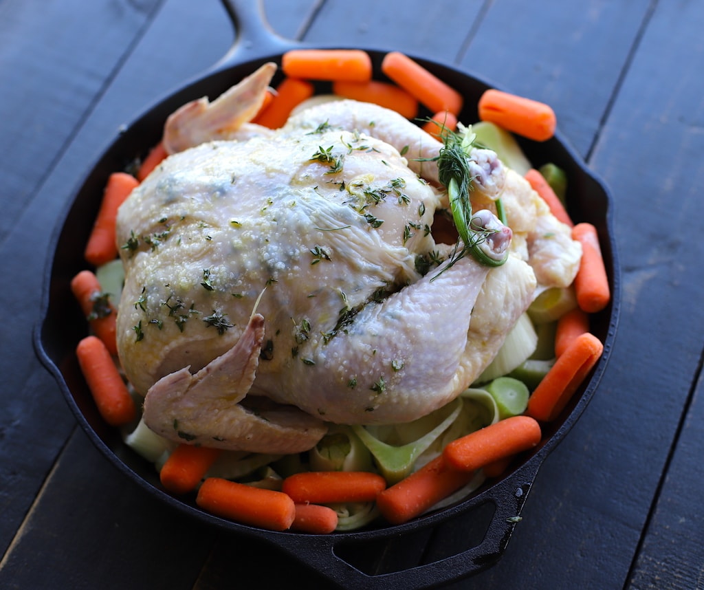 roasting chicken with vegetables prep