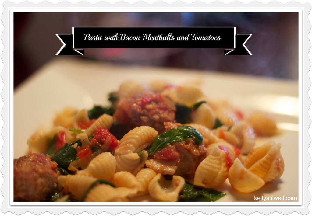 pasta with Bacon meatballs and tomatoes