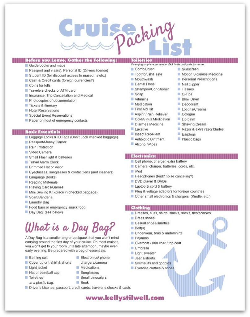 free cruise packing list