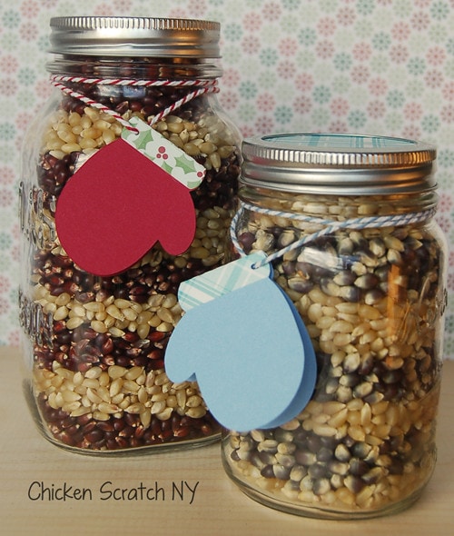 Layered popcorn gift jars.