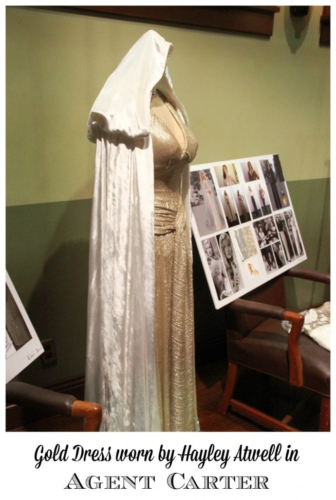 Gigi Melton is the designer behind the fabulous fashion on Agent Carter. Here she holds an idea board showing how she comes up with ideas for what Hayley Atwell and the rest of the cast will wear. This is the gold dress worn by Hayley Atwell in Agent Carter