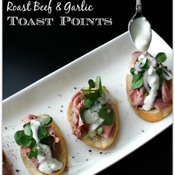 This recipe for Roast Beef and Garlic Toast Points is the perfect appetizer. When you have to bring food to a party, don't rush to pick up a platter when you can DIY a beautiful and delicious starter.
