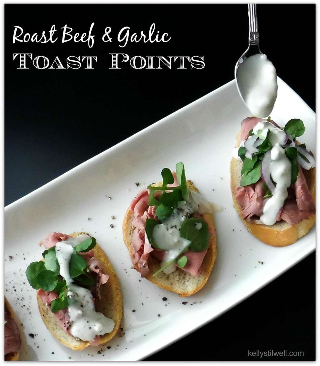 This recipe for Roast Beef and Garlic Toast Points is the perfect appetizer. When you have to bring food to a party, don't rush to pick up a platter when you can DIY a beautiful and delicious starter.