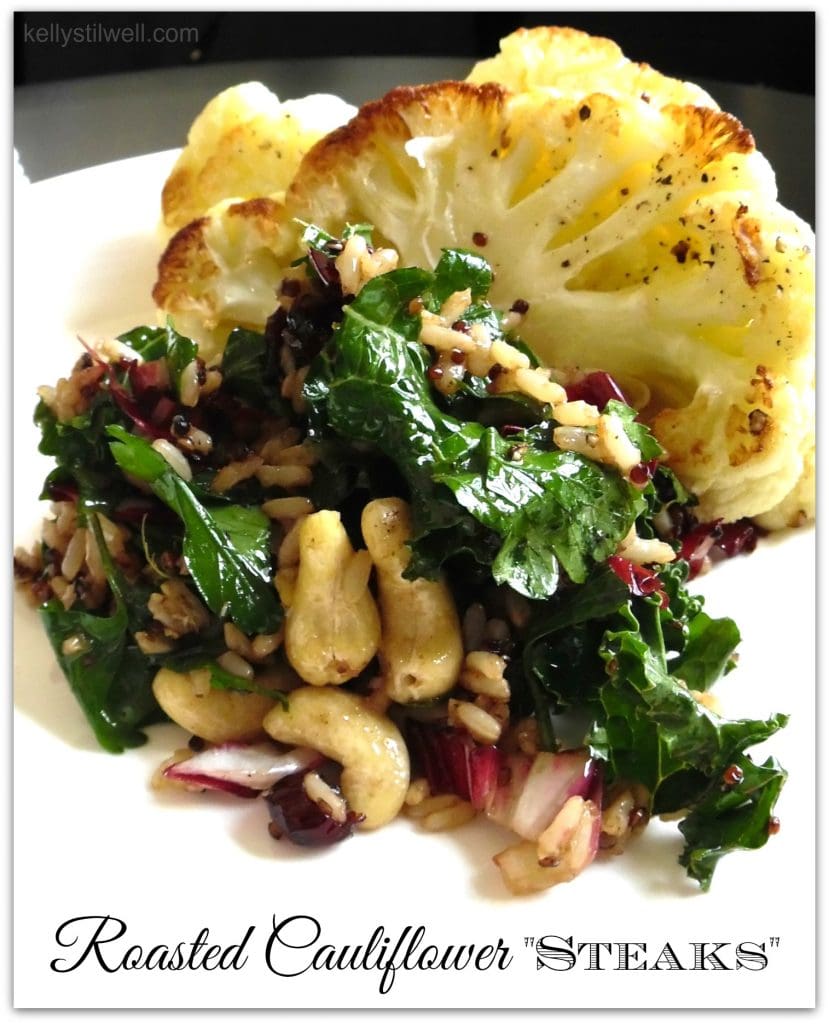 Vegetarian dishes are some of my favorite foods. What I love about this Roasted Cauliflower Steaks recipe is that you can get these vegetables year round, and quinoa is so healthy. Add this to your dinner recipes!