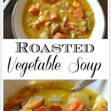 This Roasted Vegetable Soup is full of nutritious root vegetables. Soup is a favorite food in our house, and you can get root veggies all year long. This is a perfect dinner and leftovers make a great lunch!