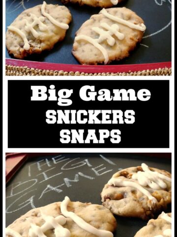 Need a great recipe to bring to that Big Game party? Why not make these Snickers Snaps Cookies? I love desserts that don’t need utensils, too, and you can grab these cookies and get back to the game!