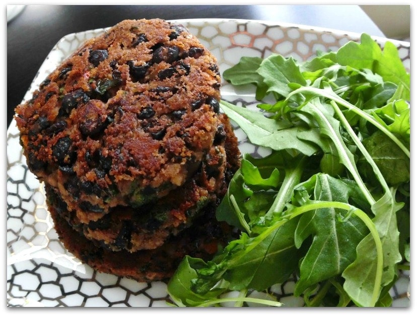These Black Bean Burgers are so healthy. We like to eat vegetarian a couple of times a week, and this is one of my favorite easy recipes. It can be made for dinner, served alongside a salad, but could also be made smaller for appetizers.
