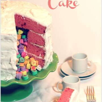 This Sweetheart Surprise cake is such an easy dessert! Youdon’t have to be a craft of DIY person to be able to make this fun recipe. Just follow the directions and fill with those little hearts with love quotes on them. Bring this to a party or make it for your family. What a fun way to say I love you!