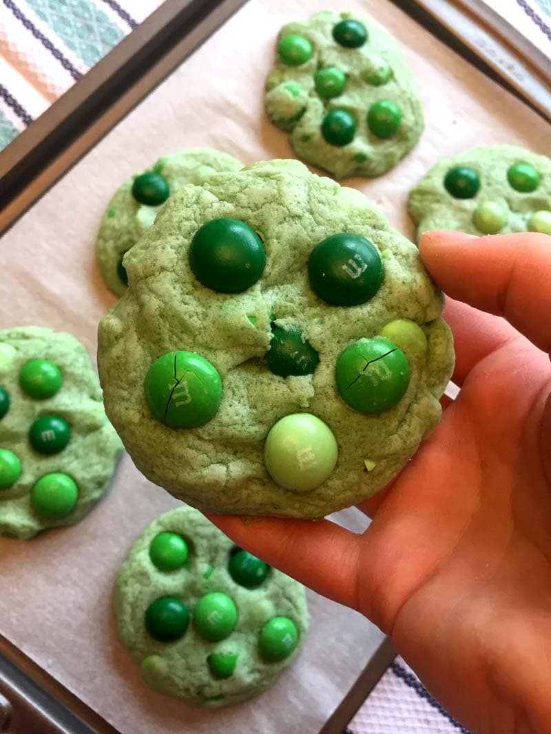 Green cookies with green candies.