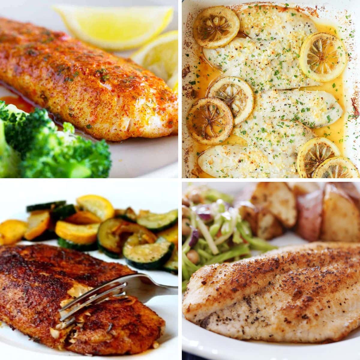Collage of tilapia dishes.