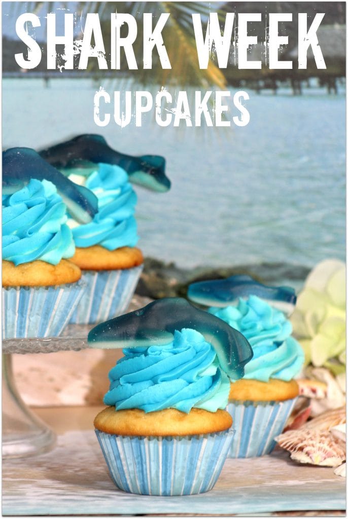 This Shark Week Cupcake dessert recipe is pretty popular right now with the event right around the corner. Did you know Shark Week is the most watched show in the 26-year history of the Discovery Channel? Make this easy dessert and surprise the kids with a special treat! Also great for summer pool parties and birthdays!