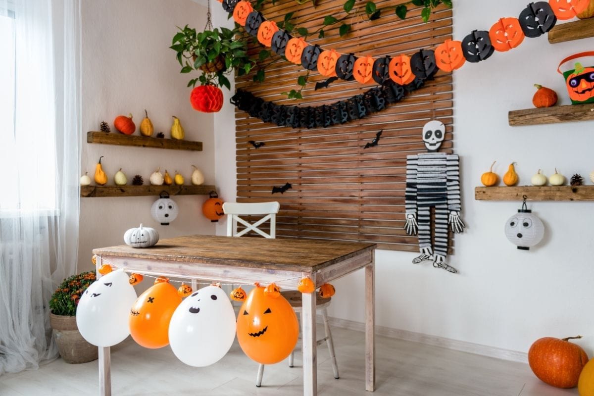 room decorated for Halloween