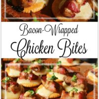 Appetizers are my favorite food! I love going to a party and trying every appetizer! In fact, we often order nothing but appetizers when we go out, and I’ll even serve a few appetizers for an easy dinner. This is one of my family’s favorite chicken recipes, probably because it included bacon! The next time you have to bring food to a party, head the the kitchen and make these delicious Bacon-Wrapped Chicken bites on Ritz Crackers.