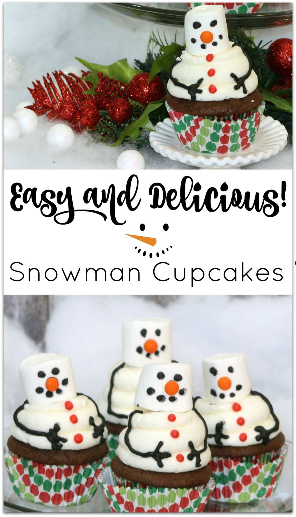 Everyone loves a snowman, and these snowman cupcakes are the perfect winter dessert for a holiday party! Need to whip up something quick? It's such an easy dessert recipe! You can’t go wrong combining chocolate, marshmallows, and cake, right? Head to the kitchen with the kids. Even the little ones can build these snowman cupcakes! 