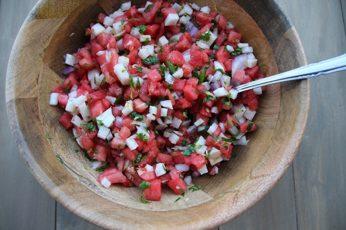 salsa in wood bowl