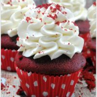This classic red velvet cupcake recipe is the deliciousness of red velvet cake in a smaller portion, perfect for a party! One thing I love about cupcakes is that you don't need a plate and fork. When I’m bringing a dessert to a party or school event, I don’t want to have to mess with bringing plates and forks, too. Everyone will love this decadent dessert recipe, and you will love that it’s easy! No one wants to be in the kitchen for hours, including me!