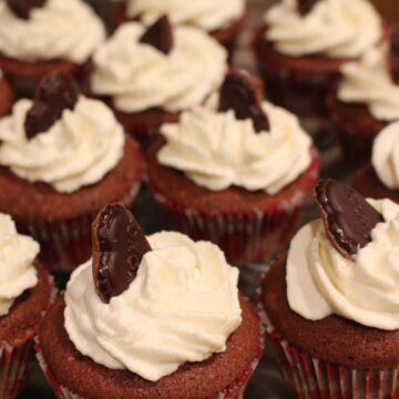 red wine cupcakes with white frosting