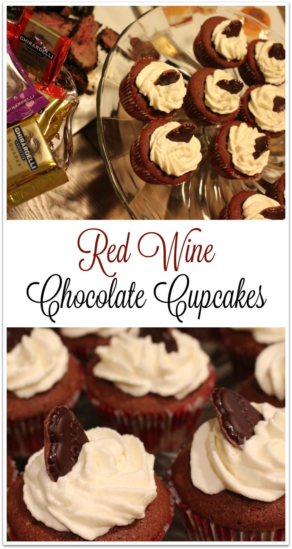 Who knew red wine and chocolate would be so spectacular in a cupcake? This easy recipe is perfect for your wine and chocolate tasting! When you're looking for a dessert for adults, this is the perfect choice. These cupcakes are so delicious!