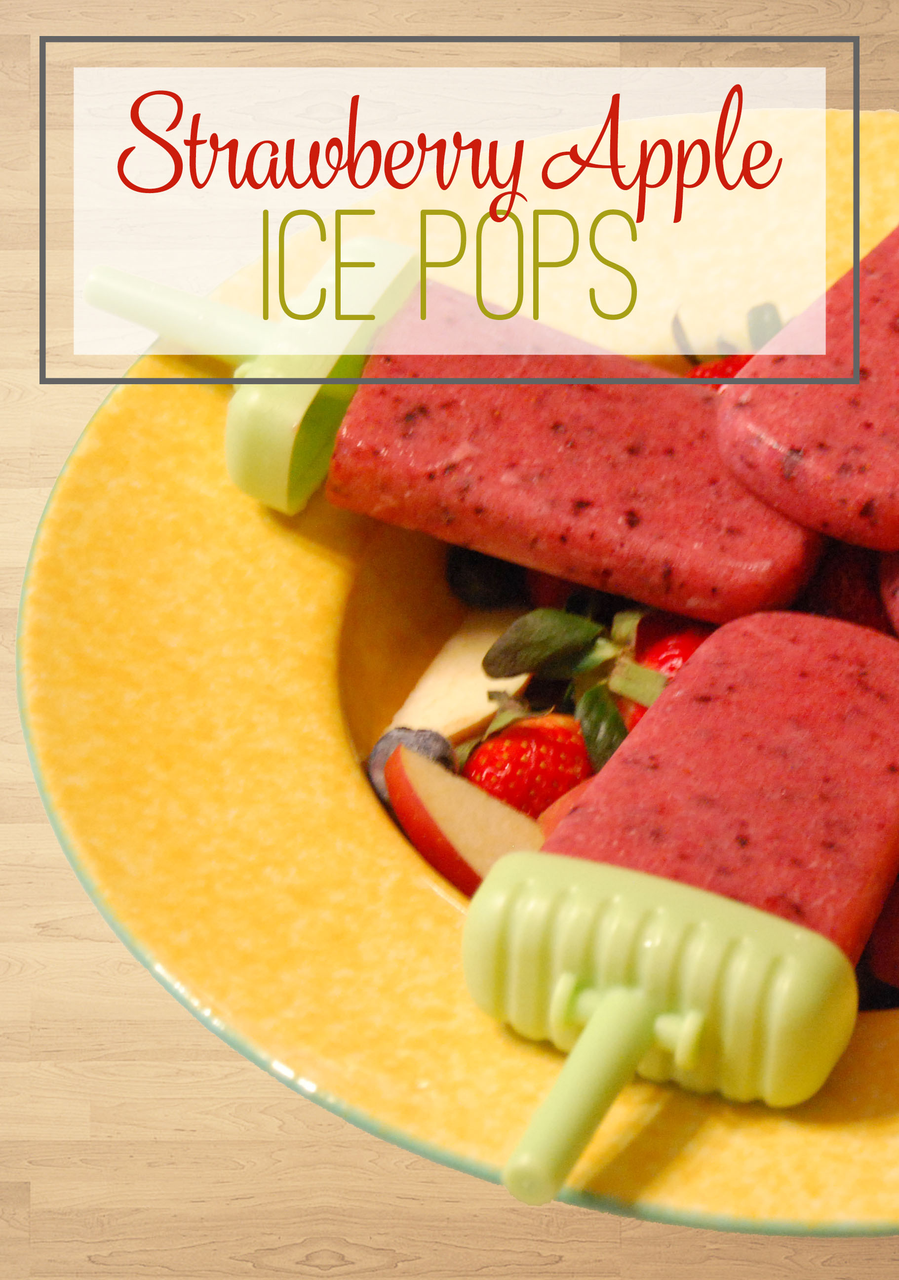 These Healthy Strawberry Apple Ice Pops are the perfect treat any time of day! This recipe is made with only fruit and no added sugar, and is a healthier alternative to Popsicles and ice cream, perfect for those of us who are trying to trim down for summer swim suits! Strawberries and apples are a yummy combination for this delicious treat, and instead of sugar, we've just added more fruit! This easy recipe will have you in and out of the kitchen in minutes, and you will love the flavor of this icy treat!