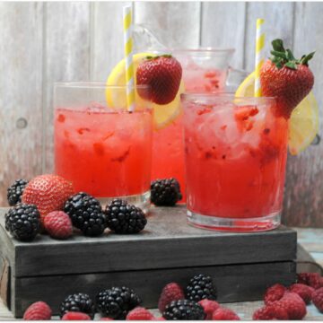 This refreshing triple berry lemonade is just what you need on a warm day, or anytime you feel like a cool and delicious drink! Such an easy recipe. The berries take lemonade to a whole new level, and the color makes for a beautiful presentation. Wow your guests with this easy beverage recipe at your next party!