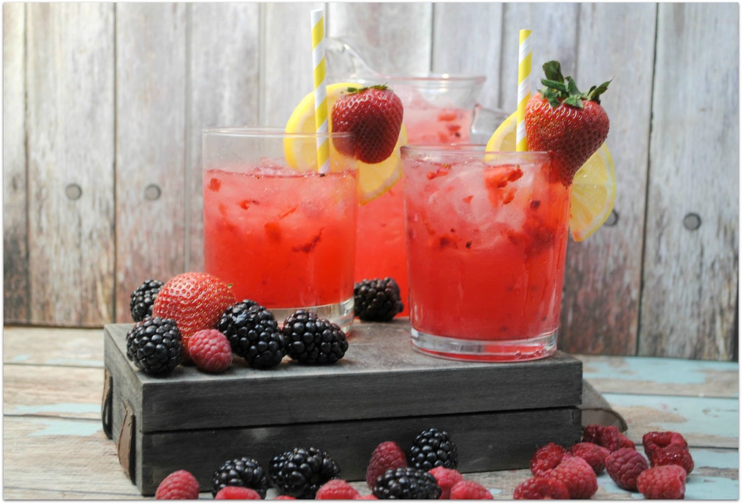 This refreshing triple berry lemonade is just what you need on a warm day, or anytime you feel like a cool and delicious drink! Such an easy recipe. The berries take lemonade to a whole new level, and the color makes for a beautiful presentation. Wow your guests with this easy beverage recipe at your next party!