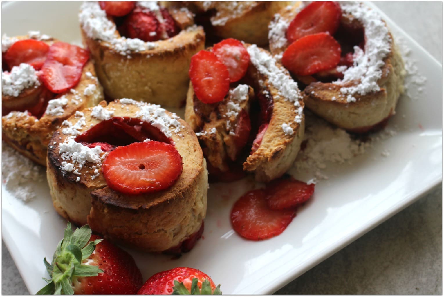 When strawberries are in season, my family wants to eat them with every meal. We slice them for topping pancakes, eat them in salads, drink strawberry smoothies, and of course make all kinds of strawberry desserts.
