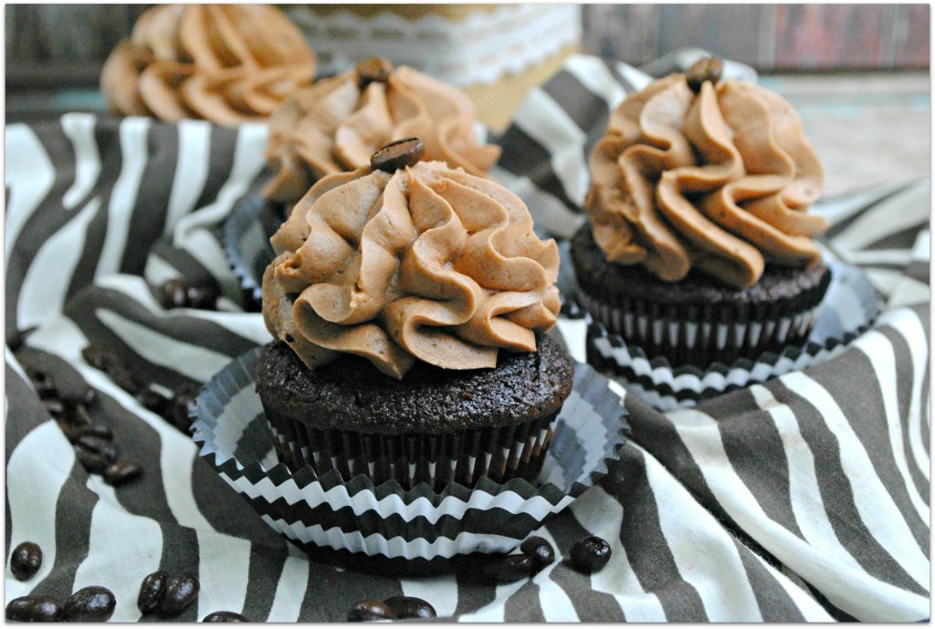 You are going to love these Mocha Coffee Cupcakes. What could be better than mocha and coffee together? This is the perfect dessert to serve your book club or friends at the end of a party. The cake is just slightly sweet, and little bit of coffee flavor in the frosting is the perfect compliment. 