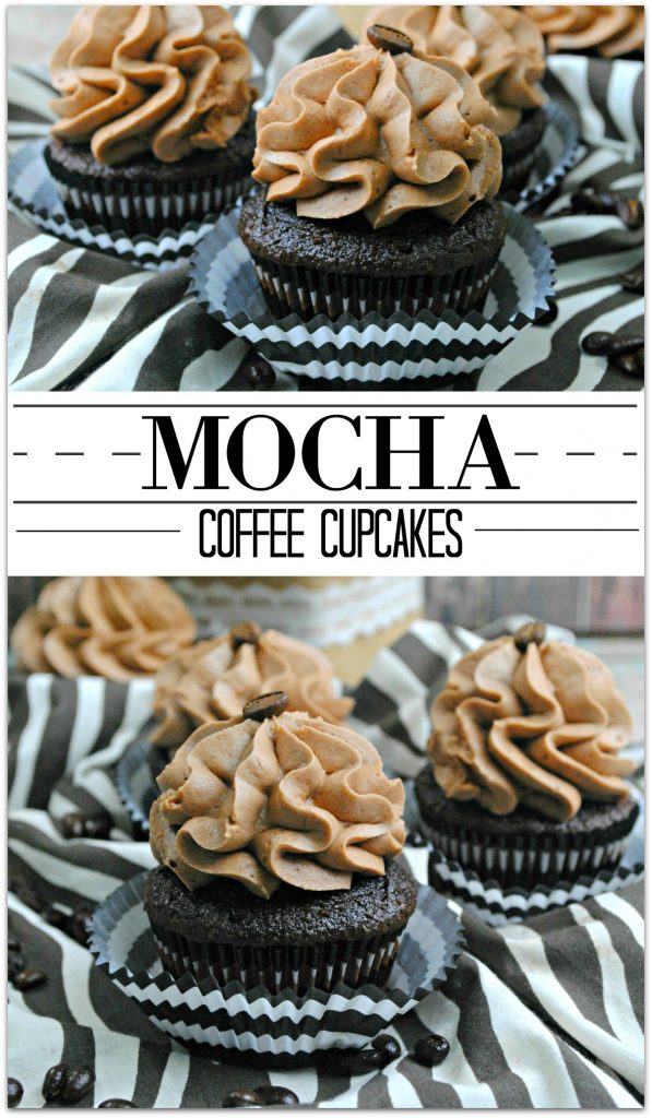 You are going to love these Mocha Coffee Cupcakes. What could be better than mocha and coffee together? This is the perfect dessert to serve your book club or friends at the end of a party. The cake is just slightly sweet, and little bit of coffee flavor in the frosting is the perfect compliment. 