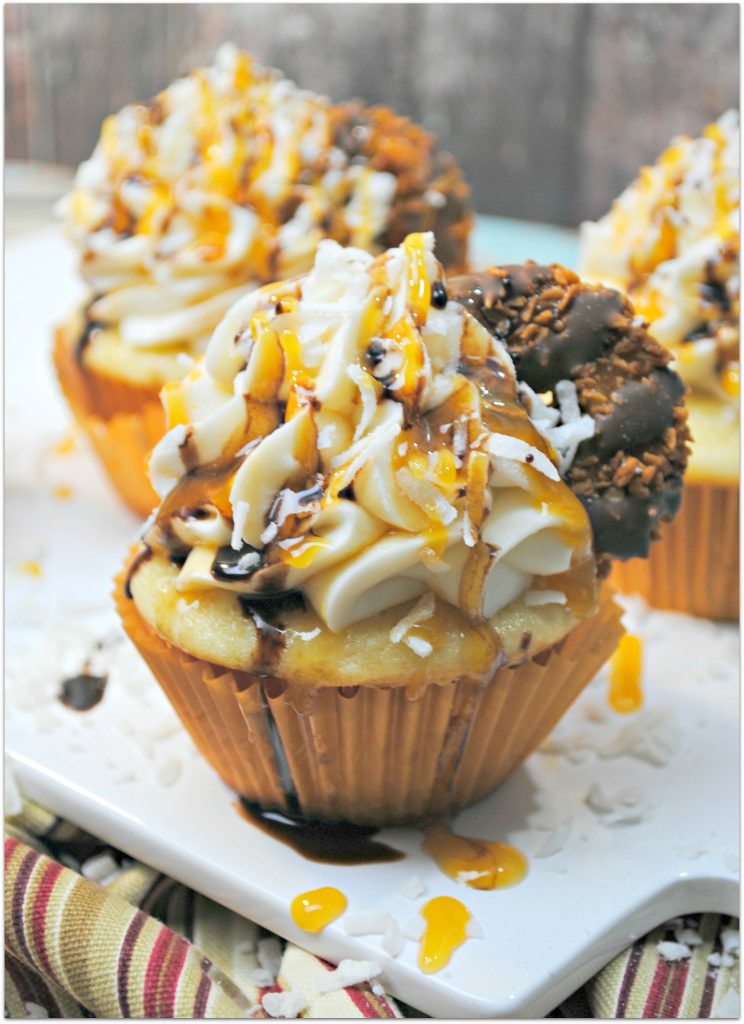 If you love Samoa Girl Scout cookies, you are in for a treat with these Samoa Cookie Cupcakes, made with many of the delicious ingredients in a samoa cookie.
