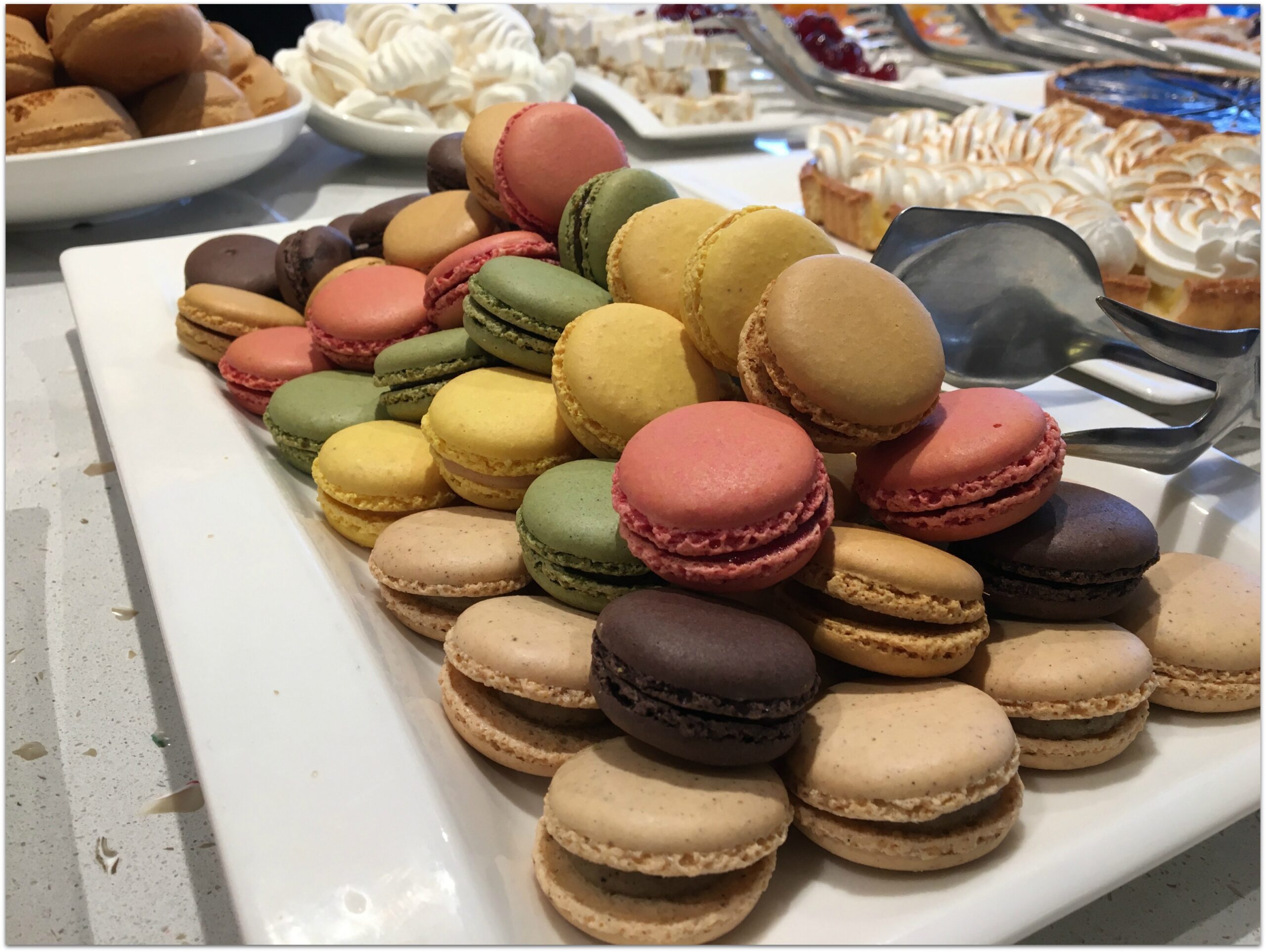 Macaron cookies on a tray.