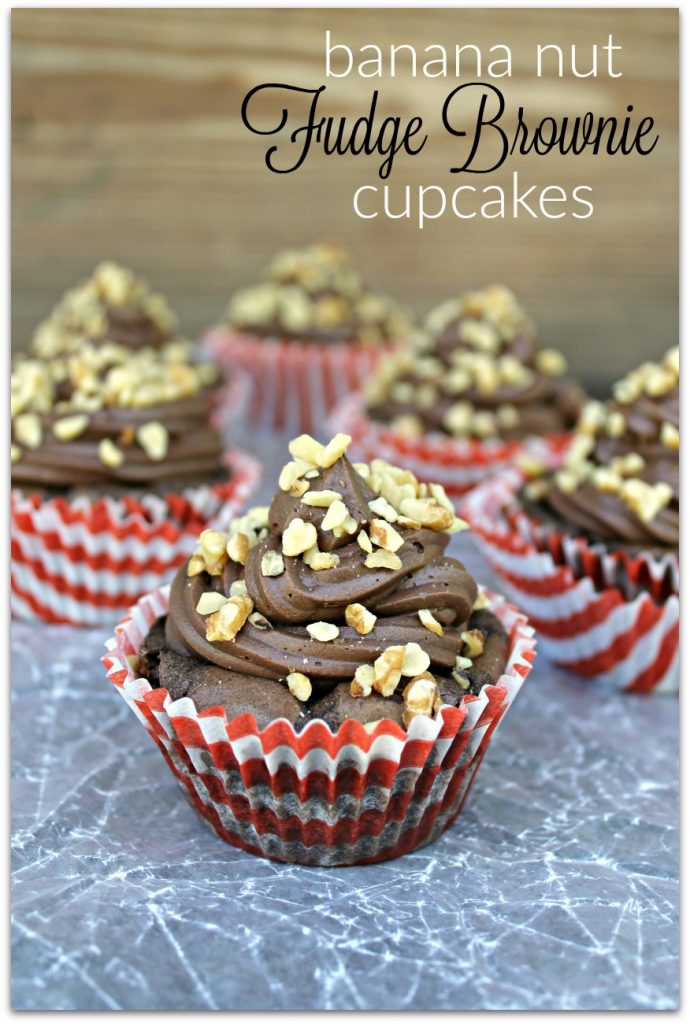 These Banana Nut Fudge Brownie Cupcakes are the perfect snack for after school. They also make a great dessert to serve after dinner or bring to parties. 
