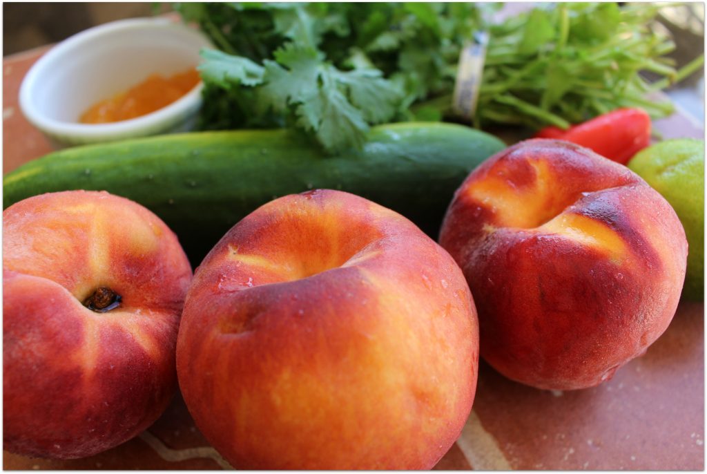 What could be better at a cookout or party than fresh peach and cucumber salsa? It doesn't matter what's on the table, I gravitate towards the chips and salsa. Any kind of salsa will do!