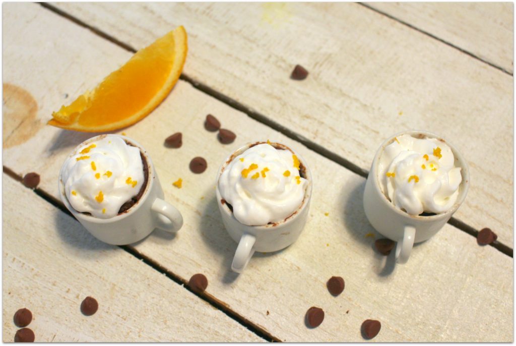 What could be better than a hot chocolate brownie mug cake shot? Add a hint of orange, and this dessert becomes heavenly.