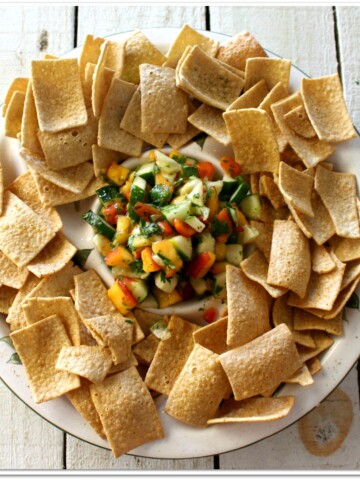 What could be better at a cookout or party than fresh peach and cucumber salsa? It doesn't matter what's on the table, I gravitate towards the chips and salsa. Any kind of salsa will do!