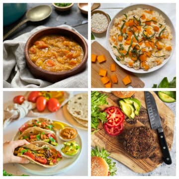 Collage of vegan dinners.
