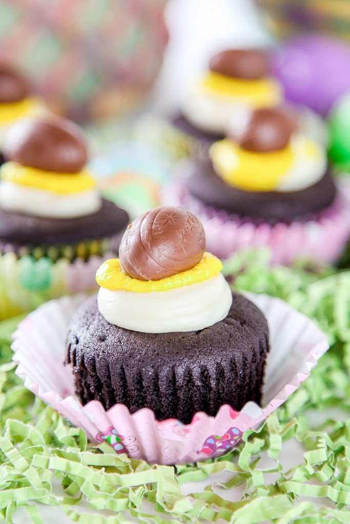 Cadbury cupcakes Easter dessert on Easter grass