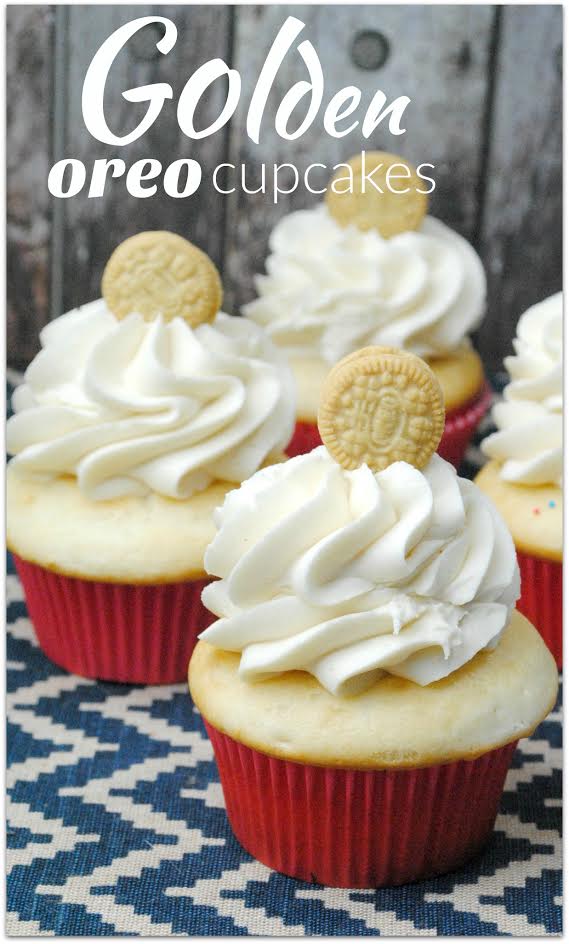 You are going to want to head to the kitchen with the kids today to make these Golden Oreo Cupcakes! Who doesn't love Golden Oreos?