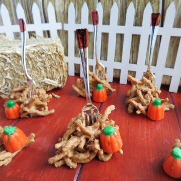 These adorable fall haystacks with peanut butter are the perfect centerpiece for your Autumn or Halloween gathering, and the kids will love helping you make them.
