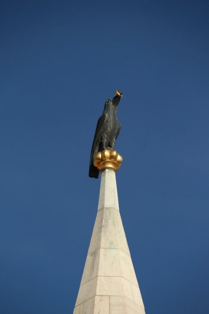 Raven on top of Matthias Church in Budapest.