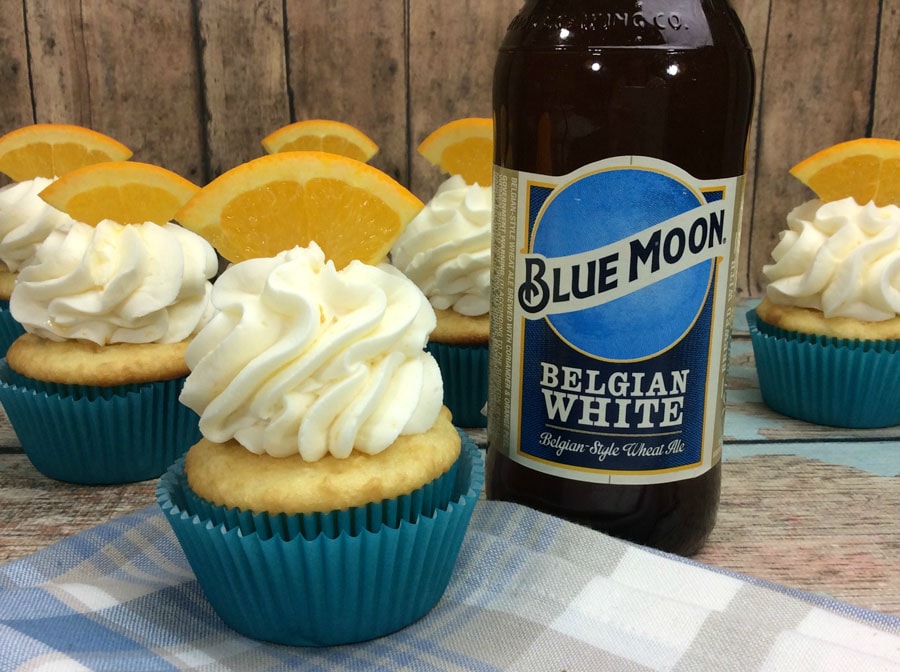 You are going to love these Blue Moon Boozy Cupcakes! The hint of orange and that Blue Moon flavor makes a perfect adult dessert!