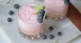 You are going to love the flavors in this Berry Mint Yogurt Smoothie. We're switching from eating high-sugar fruit yogurt to blending plain Greek yogurt with fresh fruit in a delicious and healthy smoothie.