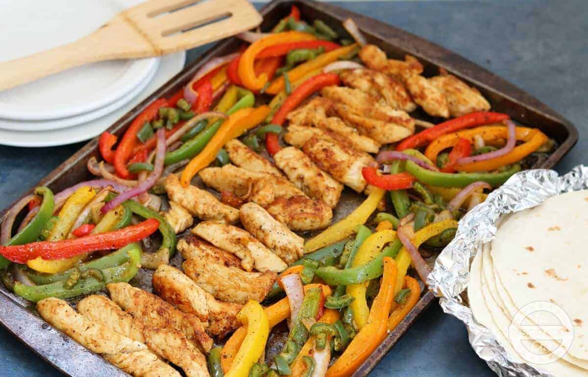 Chicken and vegetable on a sheet pan.