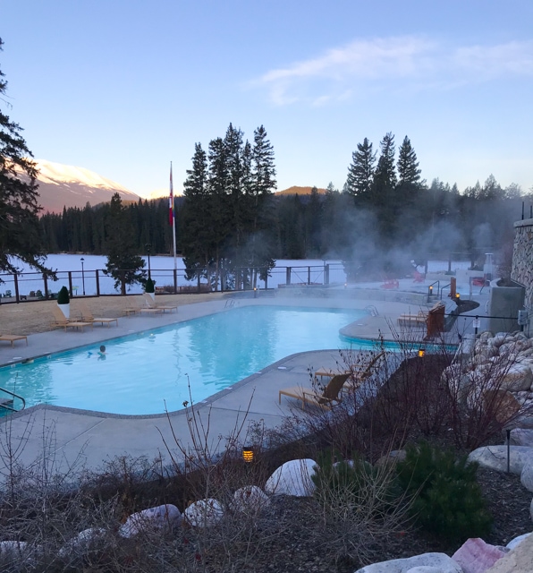 Swimming pool with steam rising.
