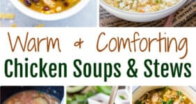 Graphic for chicken soups and stews for Pinterest.
