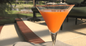 I can't imagine a better way to watch that big orange ball slide below the horizon than with a Martini Sunset Cocktail in hand. #SunsetCocktail #CarrotMartini #SunsetDrink
