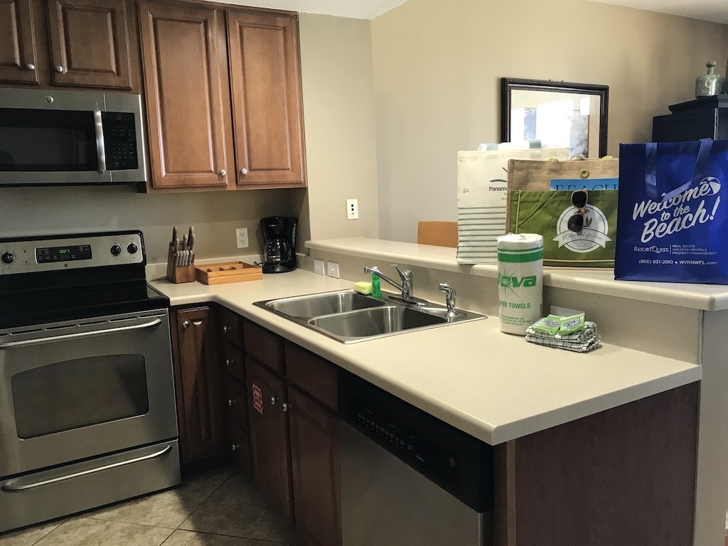 Kitchen in hotel in Panama City Beach, Florida.