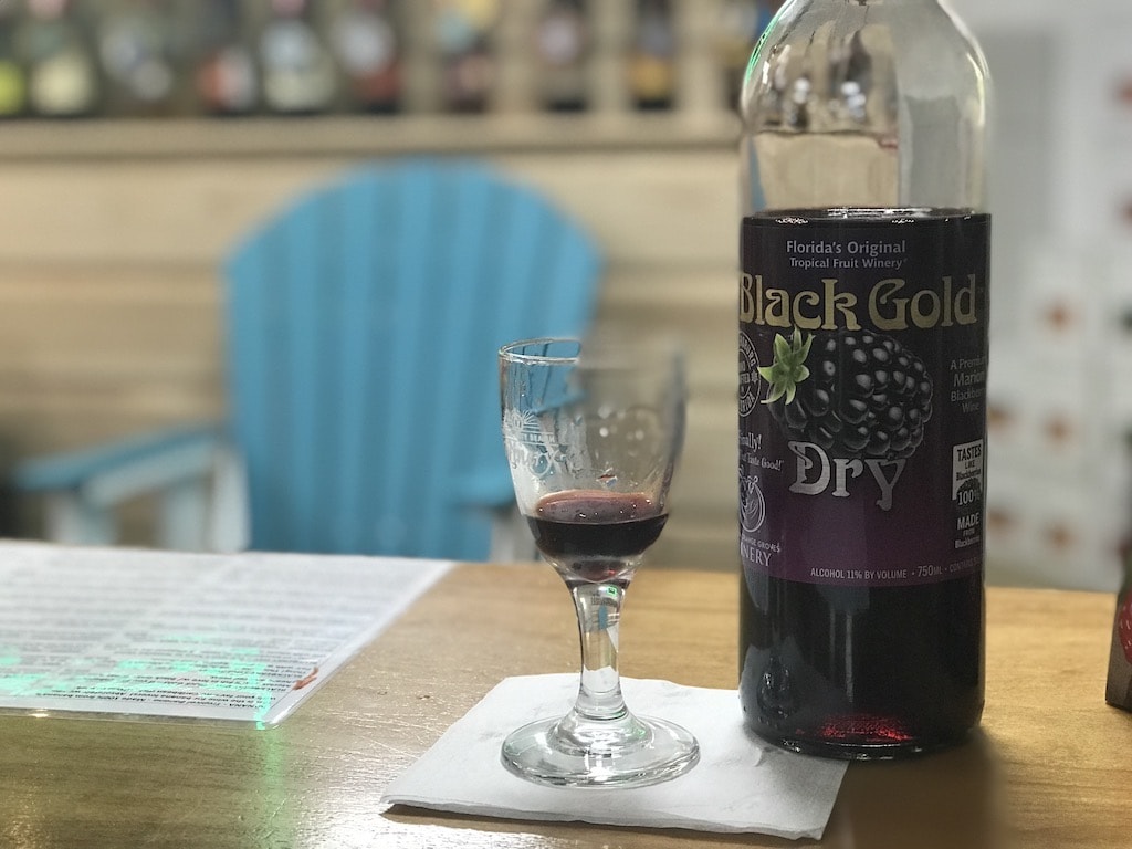 Bottle of red wine at local winery in Panama City Beach, Florida.