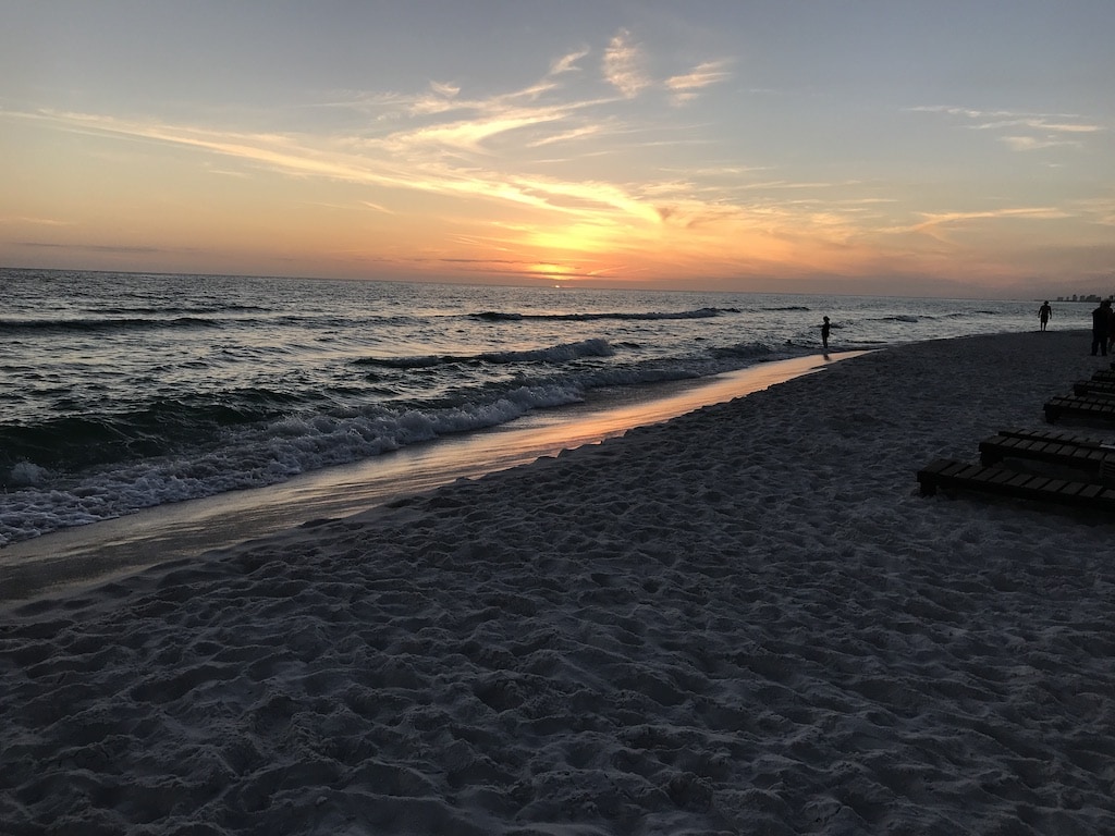 Sunset at the beach at Panama City Beach, Florida.